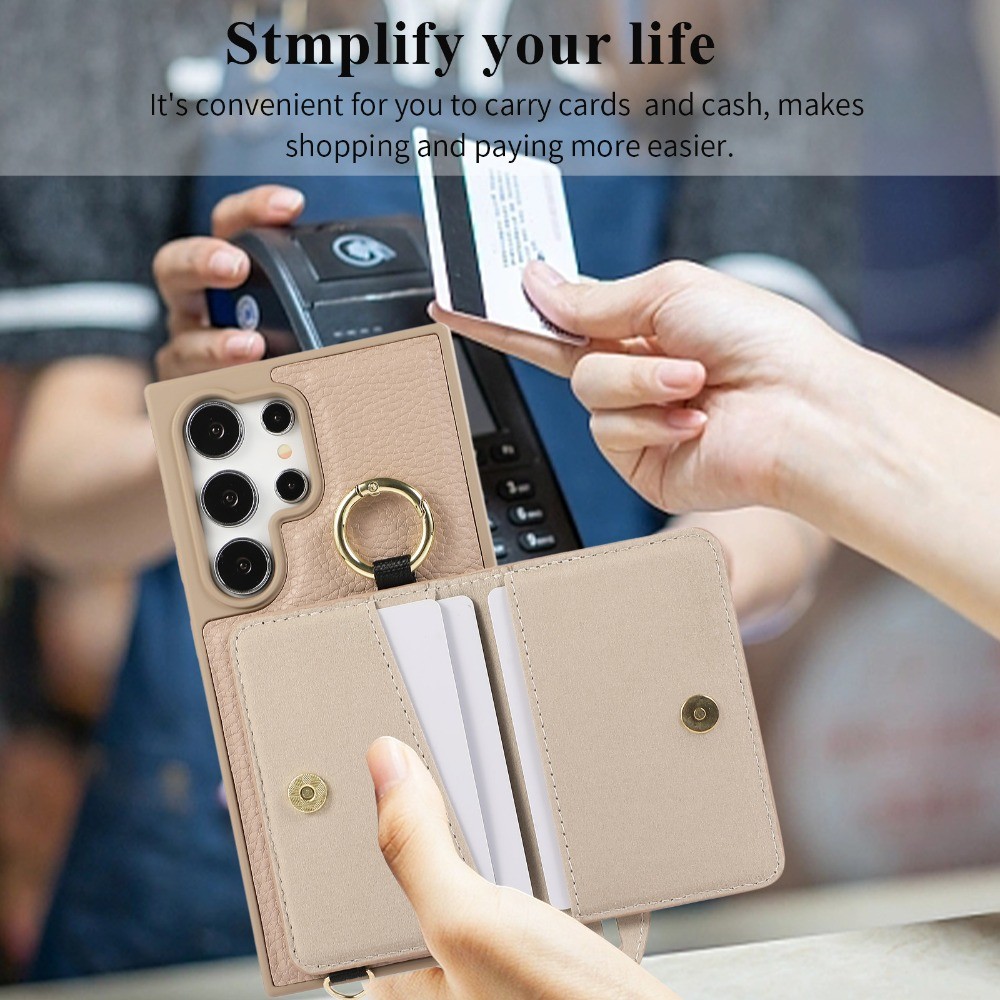 Ví Đeo Ngang Có Đựng Thẻ Ốp Lưng Điện Thoại Cho Samsung Galaxy S25 Ultra S24 FE S23 S22 Plus Dây Đeo Cổ Tay Bao Da