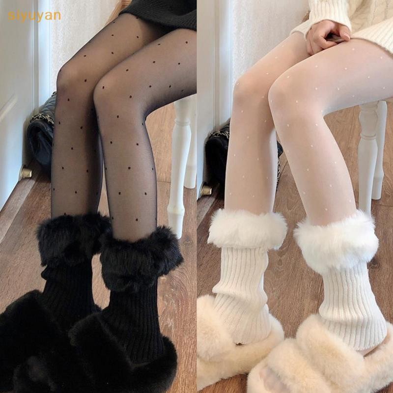Siyuyan Thu Đông Ngắn Lật Sang Trọng Giữ Nhiệt Tất Boot Nữ Spice Girl Jk Gió Dệt Kim Len Legging Chân VN