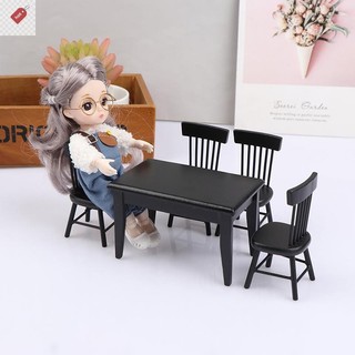 ALIK 1: 12 Nhà Búp Bê Nhà Hàng Bàn Ăn Thực Phẩm Bàn Đen Ghế Cảnh Mẫu VN