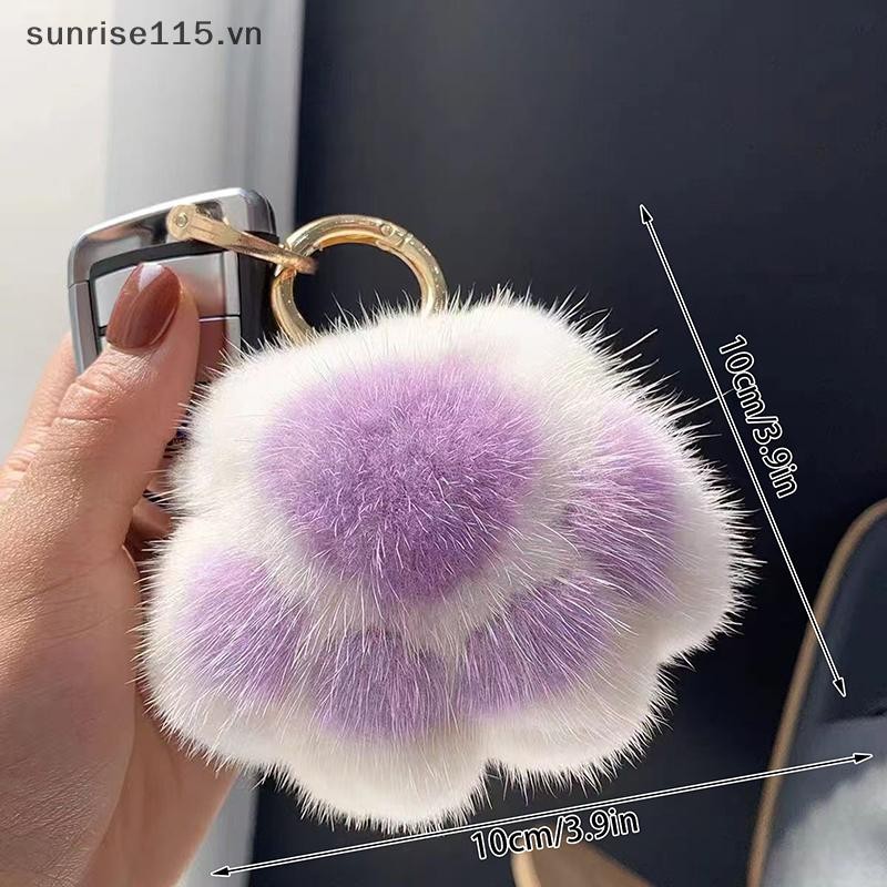 Srvn Hồng Đen Lông Tơ Paw Móc Khóa Tóc Pompon Móc Khóa Dành Cho Nữ Cô Gái Dễ Thương Paw Mặt Dây Chuyền Túi Chìa Khóa Ô Tô Trang Trí.