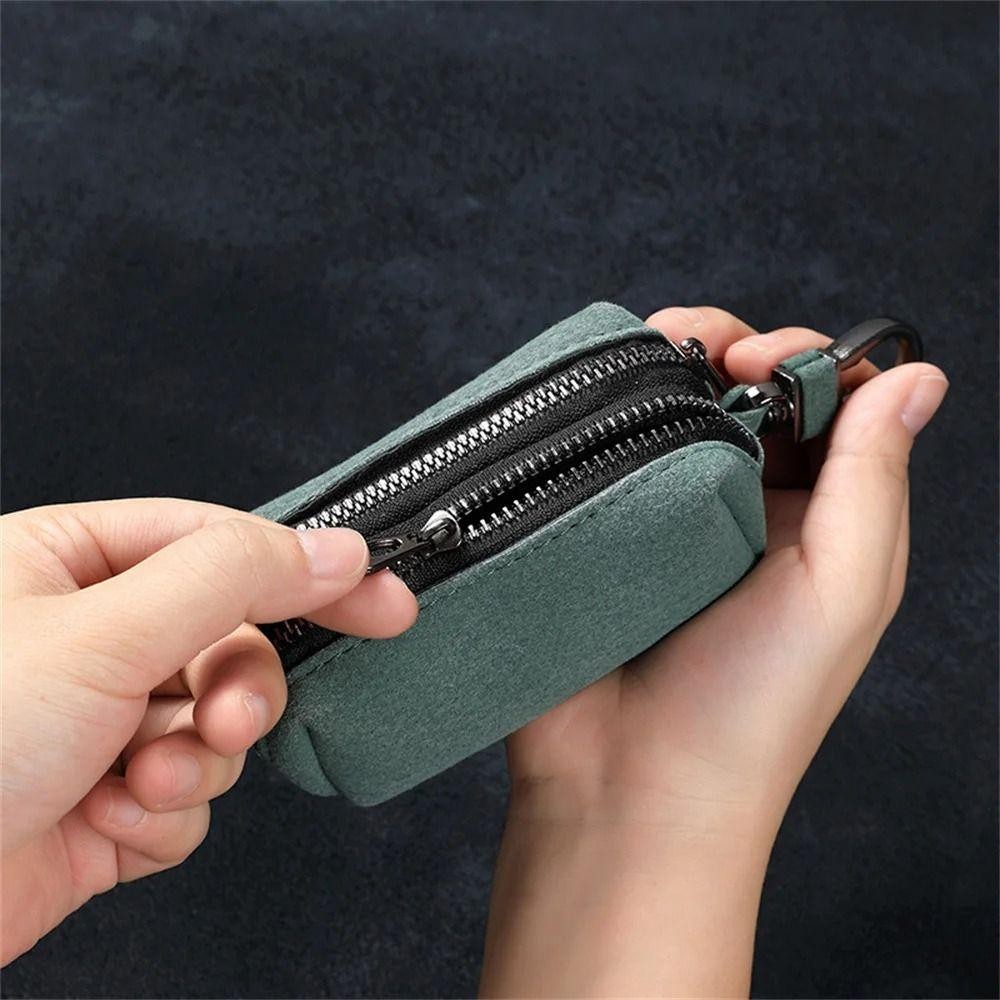 Ví đựng móc khóa HOBBYIN, Túi đựng chìa khóa da lộn có dây kéo, Ví đựng tiền xu đa chức năng dung tích lớn di động dành cho nam nữ