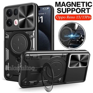 Ốp Giá Đỡ Vòng Ô Tô Từ Tính Cho Oppo Reno 15 13 12 Pro 13F 12F Reno13 Reno15Pro 15F 5G Armor Vỏ Chống Sốc Chống Rơi Ốp điện thoại Trượt Đẩy Camera Bảo Vệ Mặt Sau Ốp Cứng