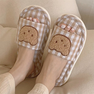 XITIAO Dép Lê Nữ Bằng Vải Lanh Mới Đế Mềm Họa Tiết Gấu Kẻ Caro Dễ Thương Phù Hợp Cho Mọi Mùa