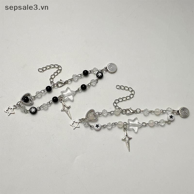 # Vn # Vòng tay cặp đôi Y2K hợp thời trang mới dành cho nữ Cô gái Mặt dây chuyền đàn Guitar Pentagram rỗng Vòng tay đính cườm Quà tặng trang sức bạn bè.