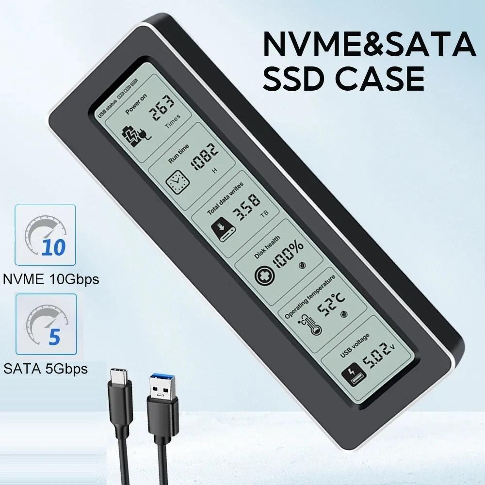 10gbps M.2 NVME / NGFF Giao thức kép Vỏ SSD có màn hình hiển thị Phát hiện sức khỏe kỹ thuật số thông minh Bộ chuyển đổi SSD USB Type C
