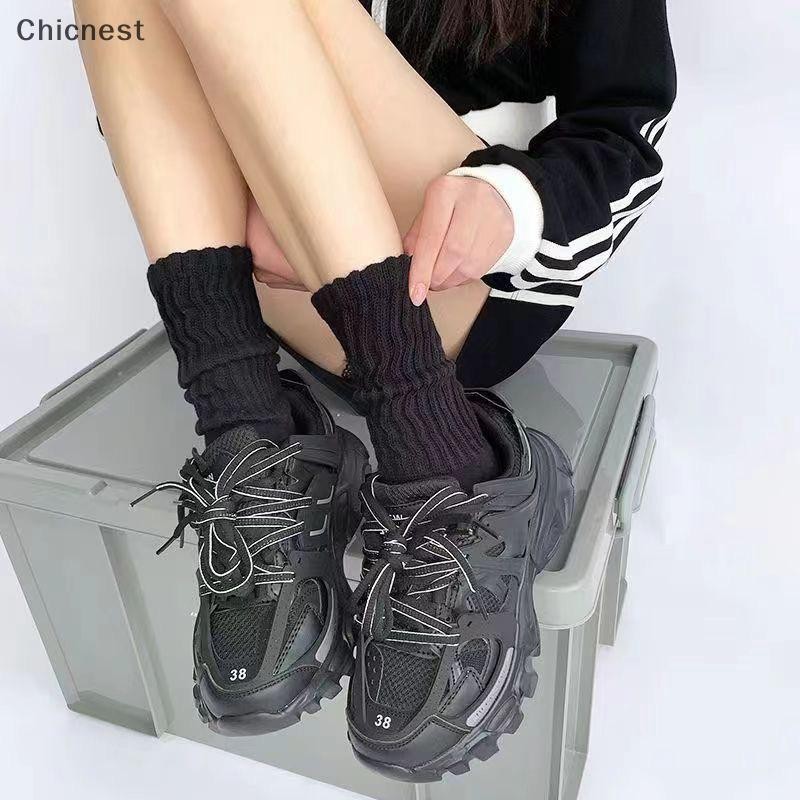 [Chc] 1 Đôi Tất Dài Dệt Kim Màu Trơn Cho Nữ Thời Trang Ngọt Ngào Rời Móc Giữa Ống Gothic Sox Boot Còng Xù Vớ [VN]
