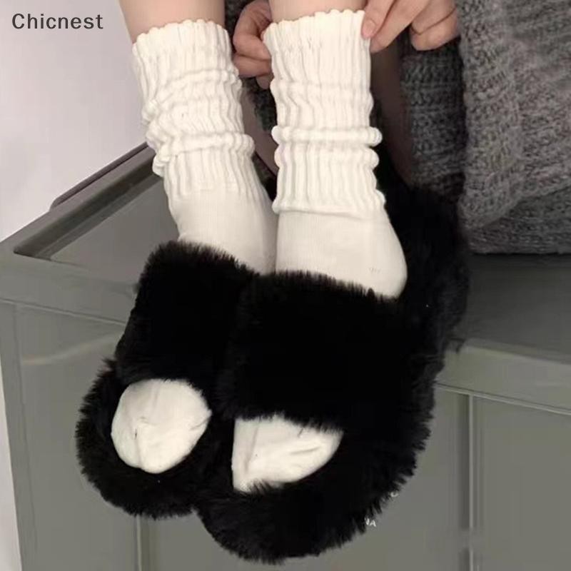 [Chc] 1 Đôi Tất Dài Dệt Kim Màu Trơn Cho Nữ Thời Trang Ngọt Ngào Rời Móc Giữa Ống Gothic Sox Boot Còng Xù Vớ [VN]