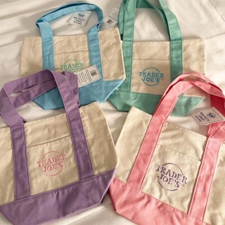 Trader Joe 's Mini Pastel Canvas Tote Túi vải màu pastel nhỏ Túi mua sắm thời trang