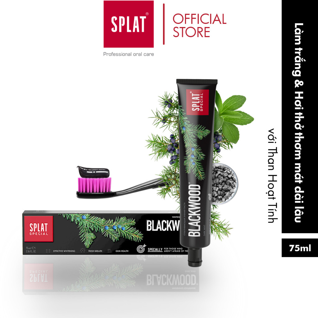 Mô tả Combo Siêu Trắng Sáng-1 Kem đánh răng than hoạt tính Blackwood & 1 bàn chải Splat Whitening Xanh - 1