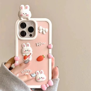 Hoạt Hình Dễ Thương 3D Hồng Cà Rốt Thỏ Mềm Silicon Lỏng Ốp Lưng Điện Thoại iPhone 16Promax 13 14 15 Pro Max Chống Sốc Nữ Điện Thoại Di Động
