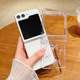 Nơ Họa Tiết Trong Suốt Ốp Lưng Điện Thoại Samsung Galaxy Z Flip 7 Flip 6 Flip 5 Flip 4 Flip 3 5G Full Bản Lề Cứng PC Gấp Bao Da Cho Samsung Z Flip 7 6 5 4 3