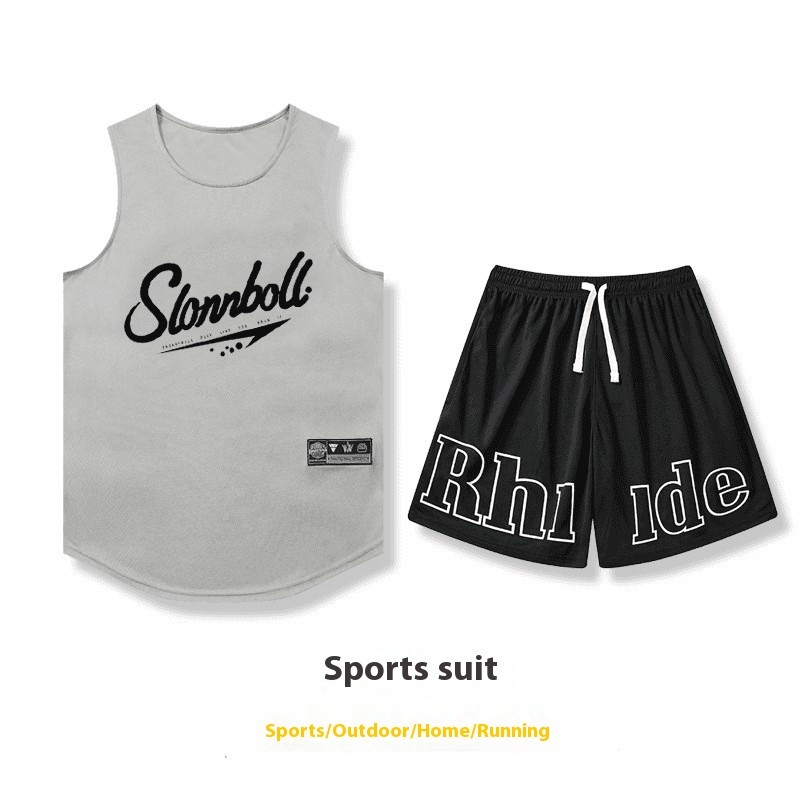 ThaliaWisp Nam Chạy Bộ Thể Thao In Áo Không Tay Tank Top Quần Short Hai Mảnh Bộ Đồ Lưới Khô Nhanh