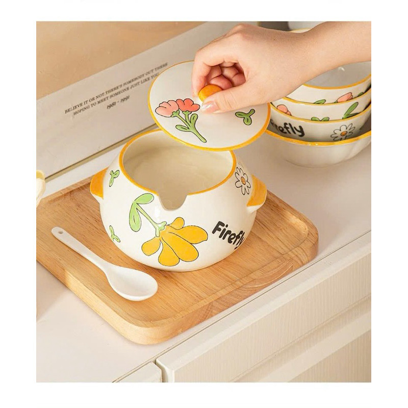 Hũ sứ đựng gia vị, mỡ lợn, các loại hạt khô 300ml - 2100ml men mịn họa tiết đẹp phù hợp nhà bếp