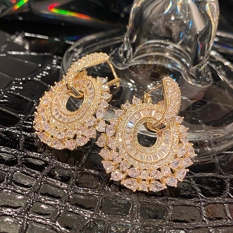 Bông tai sang trọng thời trang tròn Zircon thời trang Hàn Quốc