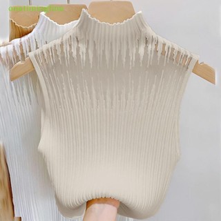Onetimingfine Mùa Hè Hàn Quốc Nửa Cổ Rùa Rỗng Dệt Kim Áo Vest Nữ Màu Trơn Không Tay Slim Top VN