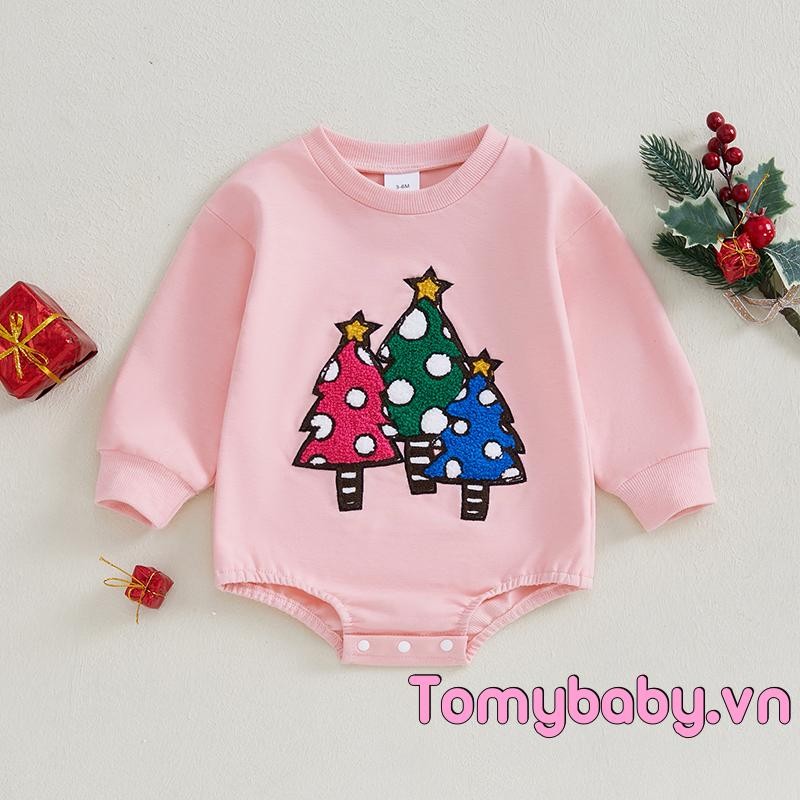 Áo liền quần Giáng sinh cho bé Bộ áo liền quần dài tay cổ tròn Gingerbread Man / Tree