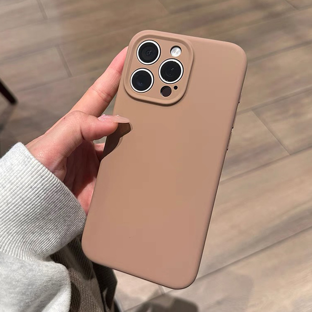 Ốp điện thoại bảo vệ ống kính chính xác bằng silicon lỏng màu nâu cho iPhone 17 Pro Max 16 Plus 15 14 13 12 11 Pro Max Vỏ chống sốc