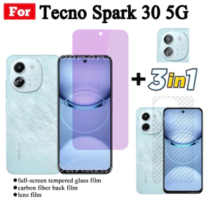 Tecno Spark 30 5G Kính cường lực chống ánh sáng xanh RayTempered Tecno Spark 30Pro 20 Pro 30C Bảo vệ màn hình + Phim ống kính máy ảnh + Phim mặt sau