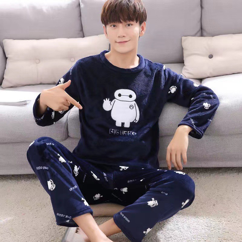 Bộ Đồ Ngủ Flannel Nam Lông Cừu Lót Hoạt Hình Thường Ngày Ấm Bộ Đồ Ngủ