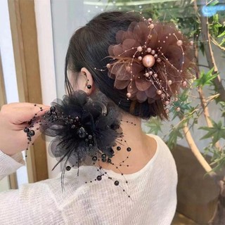 RATTANCO Kẹp Tóc Hoa Nhựa Kim Sa Lấp Lánh với Tua Rua Thanh Lịch Họa Tiết Hoa Mẫu Đơn và Hoa Cá Mập