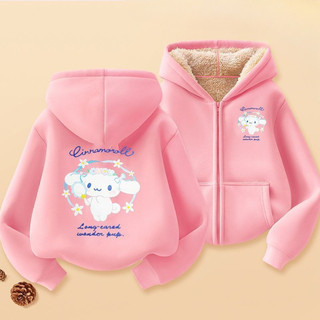 My Melody Girls Zip-Up Áo khoác lông cừu mềm mại ấm áp Phong cách hoạt hình dễ thương cho trang phục mùa thu ấm cúng
