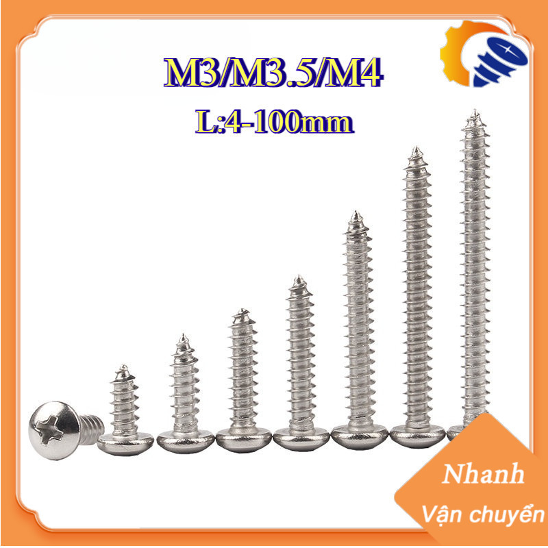 Vít răng thưa inox 304 Vít bắn gỗ pake đầu tròn ,Vít gỗ M3 / m3.5 / m4 ...