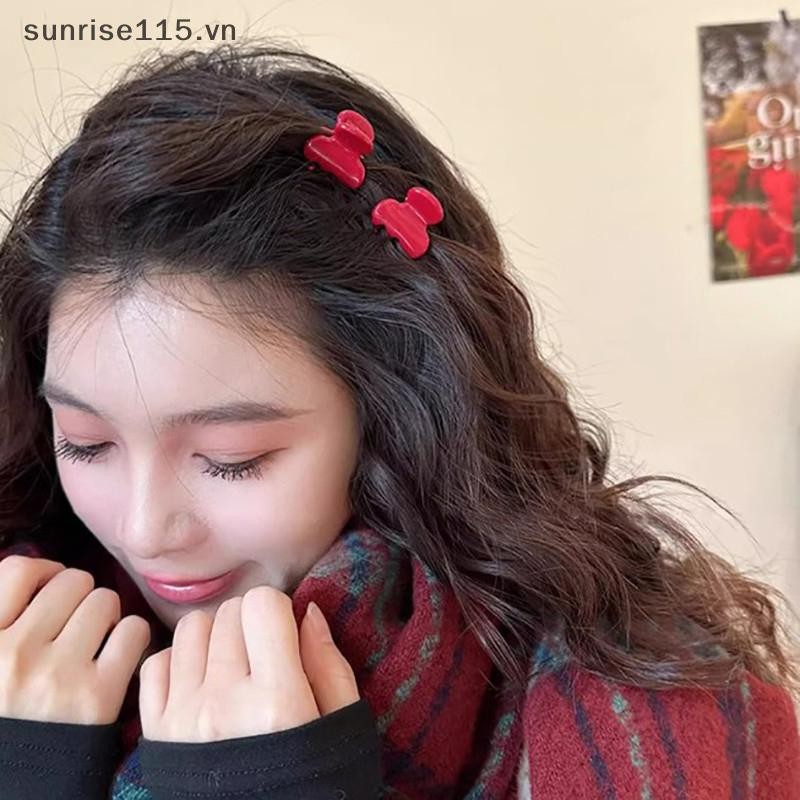 Srvn Đỏ Pháp Nơ Bên Kẹp Cho Bé Gái Vintage Ngọt Ngào Acetate Vuốt Tóc Barrettes Hợp Thời Trang Hàng Ngày Phụ Kiện Tóc.