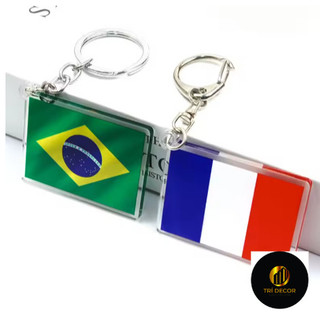 Móc khóa cờ thế giới Brazil Ý Pháp Tây Ban Nha Nga phụ kiện túi xách balo móc khoá bằng chất liệu arcrylic trong suốt