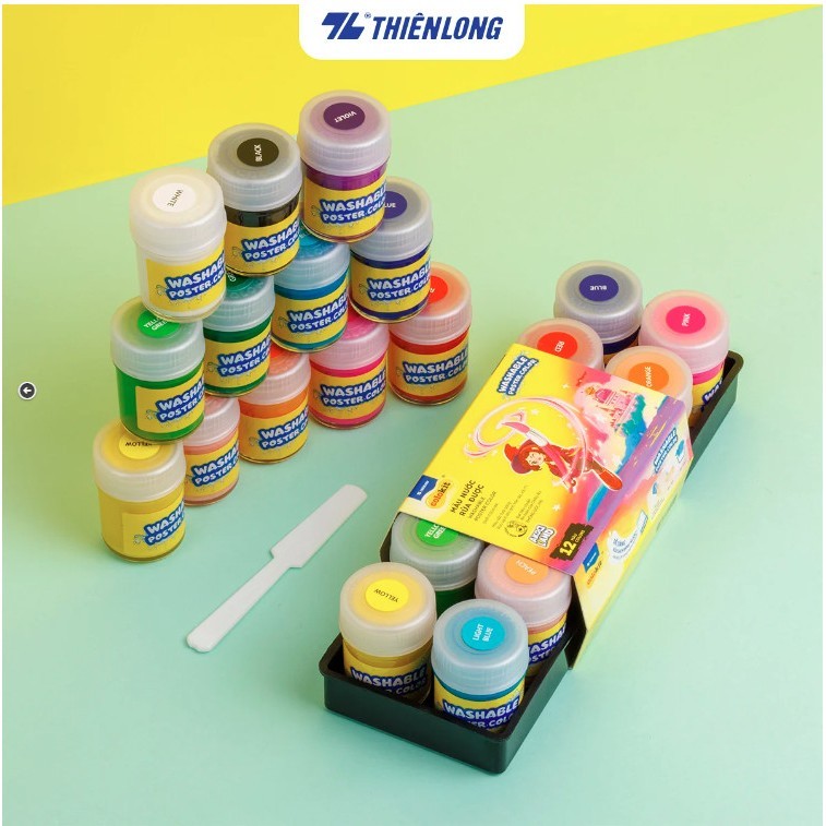 Bộ Màu vẽ, màu nước, màu poster Thiên Long WACO-05 Waco 05 hộp 12 màu x 15ml.