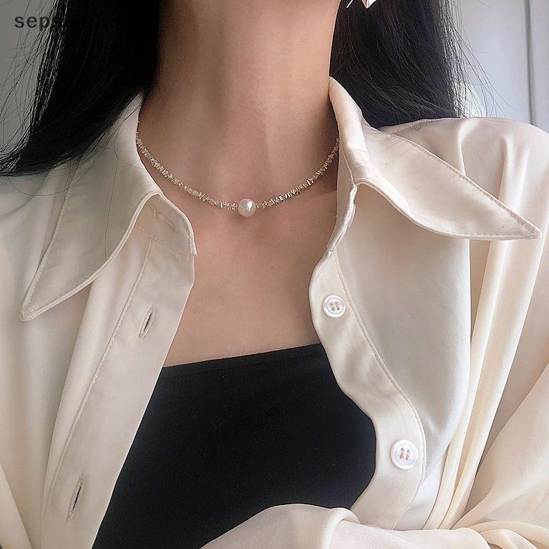 # Vn # Vòng cổ mặt dây chuyền ngọc trai bạc vỡ Dây chuyền Opal Nữ sáng bóng Tính khí Trang sức Vòng cổ Vòng cổ Vòng cổ Trang sức đám cưới Quà tặng sinh nhật.