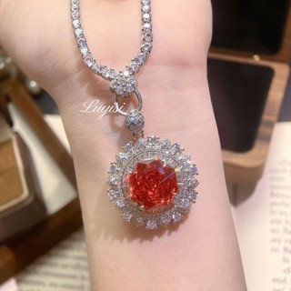 Châu Âu Mỹ ins Phong Cách Mới Hình Bát Giác Hoa Hồng Cắt Đỏ Nhiều Màu Sắc Kho Báu Mặt Dây Chuyền Nữ