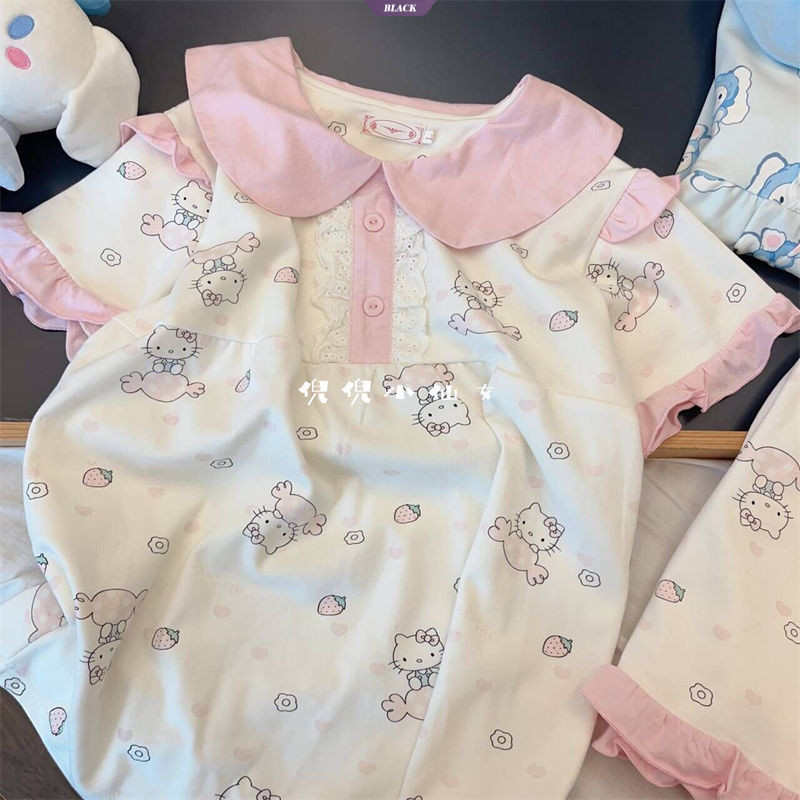 Bộ Đồ Ngủ Hello Kitty Dễ Thương Nữ Mùa Hè Mới Ins Nhật Bản Hoạt Hình Tay Ngắn Mặc Ở Nhà [BL]