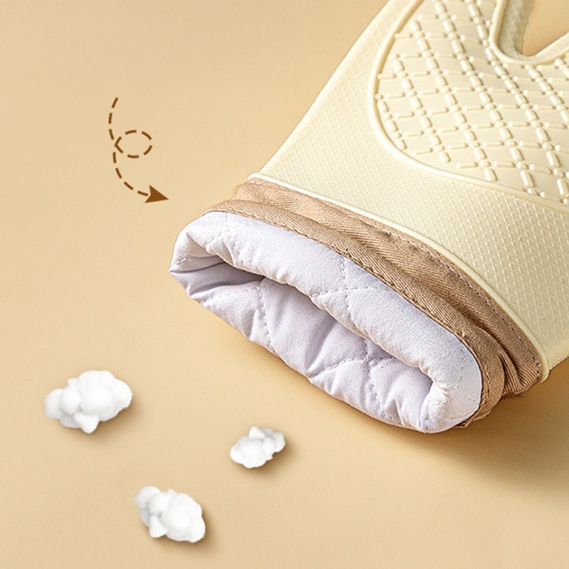 Găng tay lò nướng chịu nhiệt bằng silicon và Cotton có tay cầm chống trượt - Chiều dài mở rộng để nướng, nướng và sử dụng trong nhà bếp (1 đôi)
