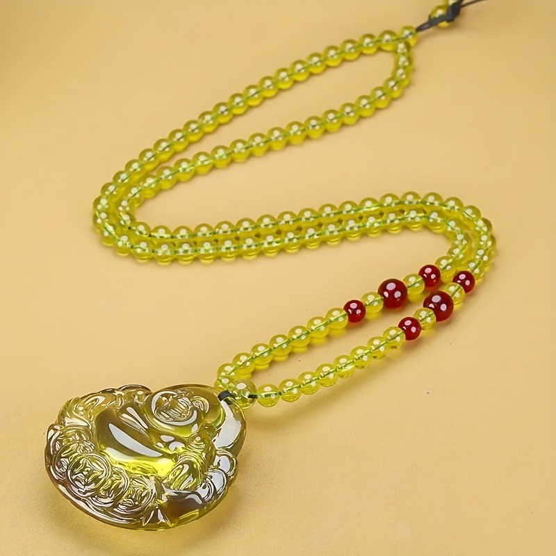 Hổ phách Bụng Lớn Maitreya Phật Mặt Dây Chuyền Áo Len Dây Chuyền Vòng Cổ Mặt Dây Chuyền