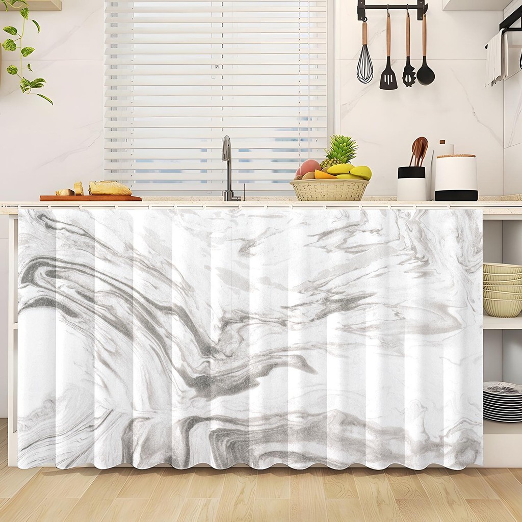 Rèm dưới bồn rửa bằng đá cẩm thạch - Drap trượt với tĩnh mạch màu xám mềm, Vỏ bếp tối giản
