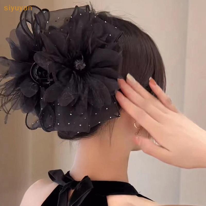 Siyuyan Lưới Ren Đen Ruy Băng Nơ Kẹp Tóc Lớn Đuôi Ngựa Giá Đỡ Kẹp Tóc Phụ Kiện Tóc Cho Nữ VN