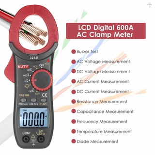 Hilivn) NJTY 328D 600A AC Kẹp Meter Phạm vi tự động 6000 Đếm LCD 1.6 inch AC kỹ thuật số True RMS NCV Loại kẹp Đồng hồ đo đa năng để đo AC / DC Dòng điện AC / DC Điện áp T