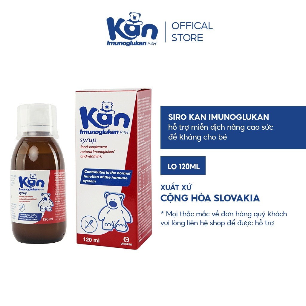 Siro Kan ImunoGlukan hỗ trợ miễn dịch nâng cao sức đề kháng cho bé - Nhập khẩu Châu Âu chai 120ml