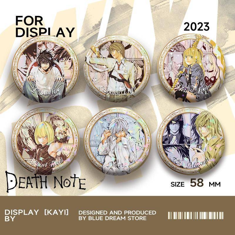 Huy hiệu Death Note 58mm Laser-Enamel – Có đèn Yagami & L, Pin sắt chất lượng cao, Anime sưu tập, Quà tặng hoàn hảo cho người hâm mộ