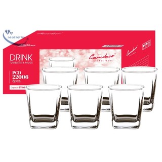 BỘ 6 LY THỦY TINH VUÔNG NHỎ CẨM ĐẠT - DUNG TÍCH 275ML PCD22006 - Phương Trang