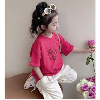 AT9-M-Áo thun cộc tay Form rộng hình Trái tim cho bé gái  -size từ 9-40Kg