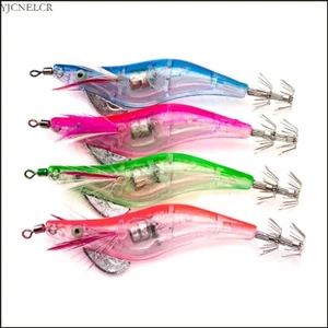 Yjcnelcr LED Điện Tử Dạ Quang Tôm Mực Topwater Crankbaits Cá Câu Cá Đêm Mực Jig Dụ Bass Wobble