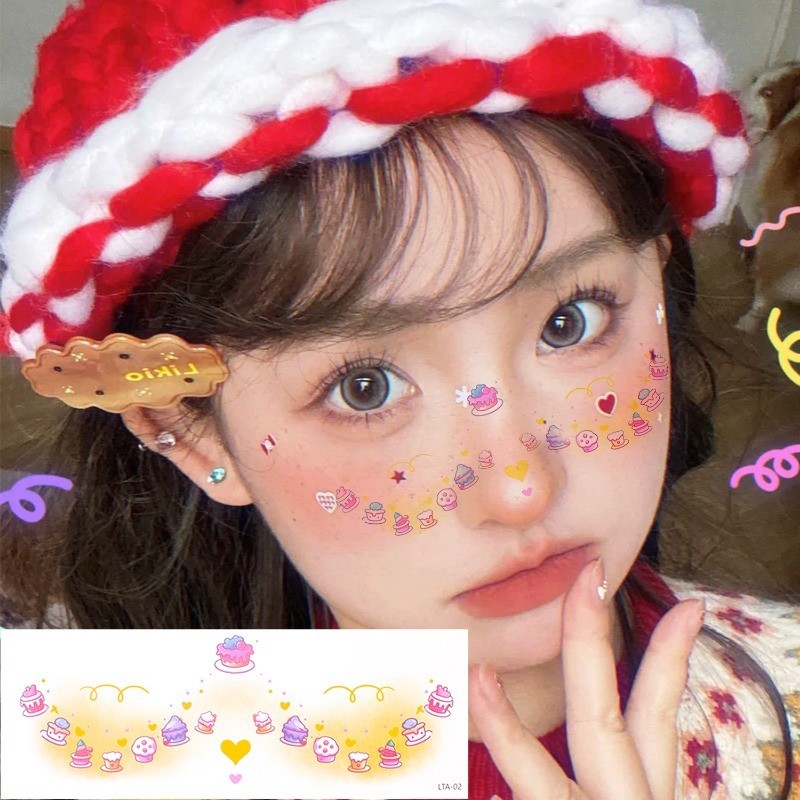 12 Tờ Dán Hình Xăm Blush Hoạt Hình - Đề Can Tạm Thời DIY Facial - Hình Xăm Nghệ Thuật Cơ Thể - Tự Dính, Chống Thấm Nước, Thực Tế - Đề Can Trang Điểm Tiệc Lễ Hội