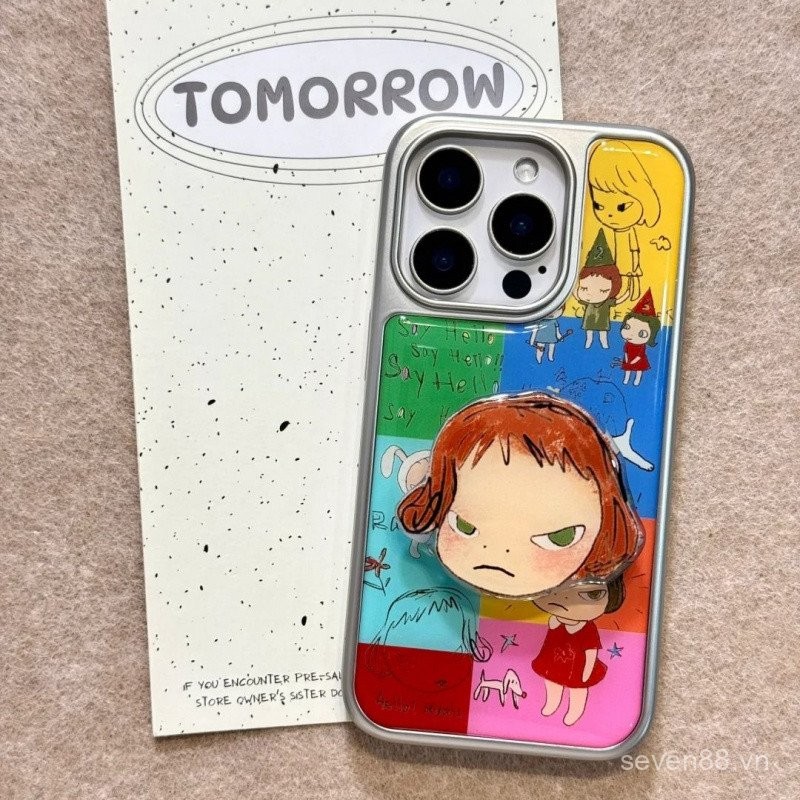 Ốp điện thoại giá đỡ thiên thần nhỏ chữa bệnh graffiti màu dùng cho iPhone 16/15promax/14 mẫu mới 13/12/11PRO thích hợp xsmax/xr sáng tạo plus Ốp bảo vệ toàn bộ lỗ lớn chống rơi ARLP