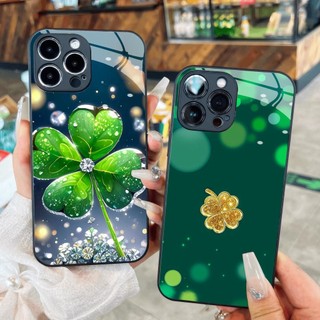 Ốp kính cỏ 4 lá may mắn iphone 17 16 15 14 13 12 11 air 16e x xs xr 8 7 6 pro max plus mini 6s 6g 7g 8g 6p 7p 8p Vstore
