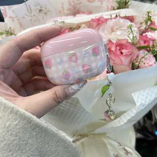 Lưới màu hồng dâu tây cho Airpods 1 / 2 3 Pro Pro2 Airpod4 Bộ tai nghe Vỏ bảo vệ Bluetooth không dây Air Pods Pro 3 4 Vỏ bảo vệ tai nghe