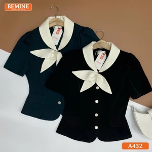 Áo thiết kế BEMINE cổ nơ cách điệu tay ngắn phù hợp đi làm-A432