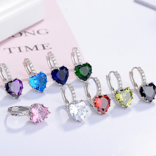 Châu Âu Mỹ ins Phong Cách Mới Khóa Tai Zircon Nhiều Màu Sắc Nữ