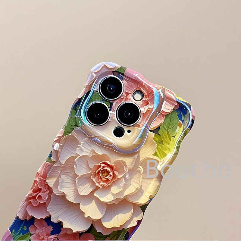Dành Cho iPhone 16 15 14 14 plus 13 12 11 Pro Max Tranh Sơn Dầu Hoa Ốp Lưng Điện Thoại Có Dây Xích Cho iPhone 16 Pro Max 12promax Mềm IMD Chống Sốc Ốp Lưng Vồng Khung