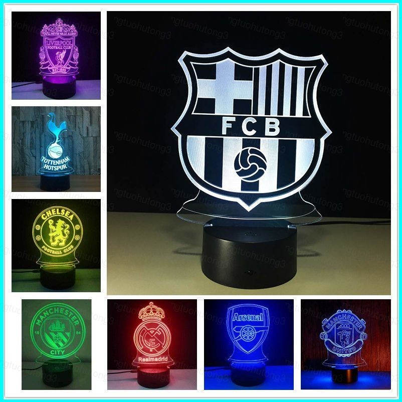 HT3 Câu Lạc Bộ Bóng Đá Đèn Ngủ Real Madrid FCB Menchester Utd Đèn LED Arsenal Bayern Chiếu Sáng Từ Xa Quà Tặng Cho Người